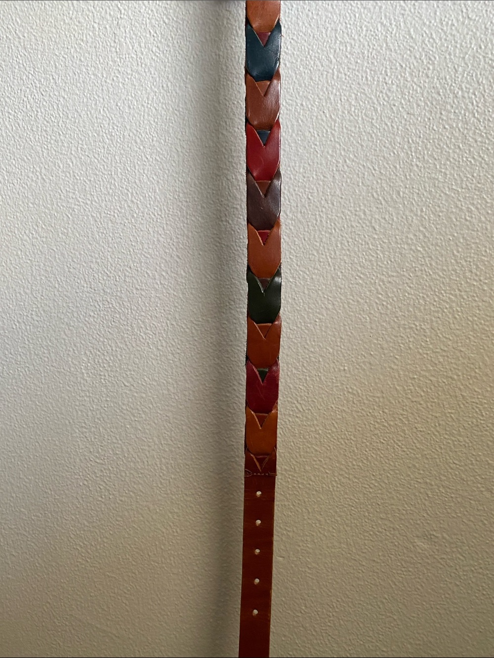Multicolor Braided Leather Belt - Brown, Red, Orange, Blue, Green 37 in. Long